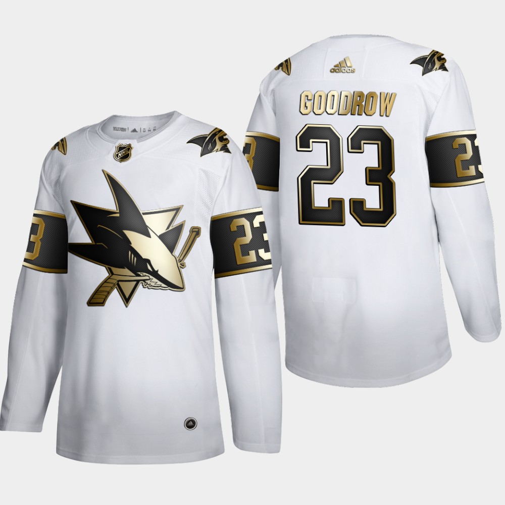 San Jose Sharks #23 Barclay Goodrow Men Adidas White Golden Edition Limited Stitched NHL Jersey->chicago blackhawks->NHL Jersey